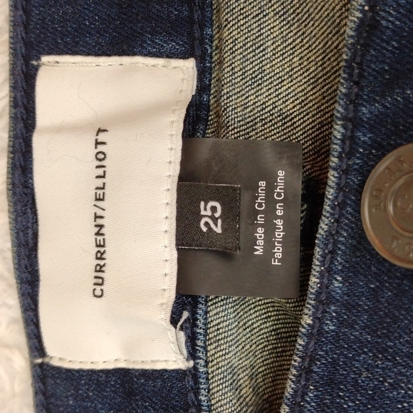 Current/Elliot Blue Dark Wash Mid Rise Plaid Detail Straight Leg Denim Jean - Picture 7 of 14